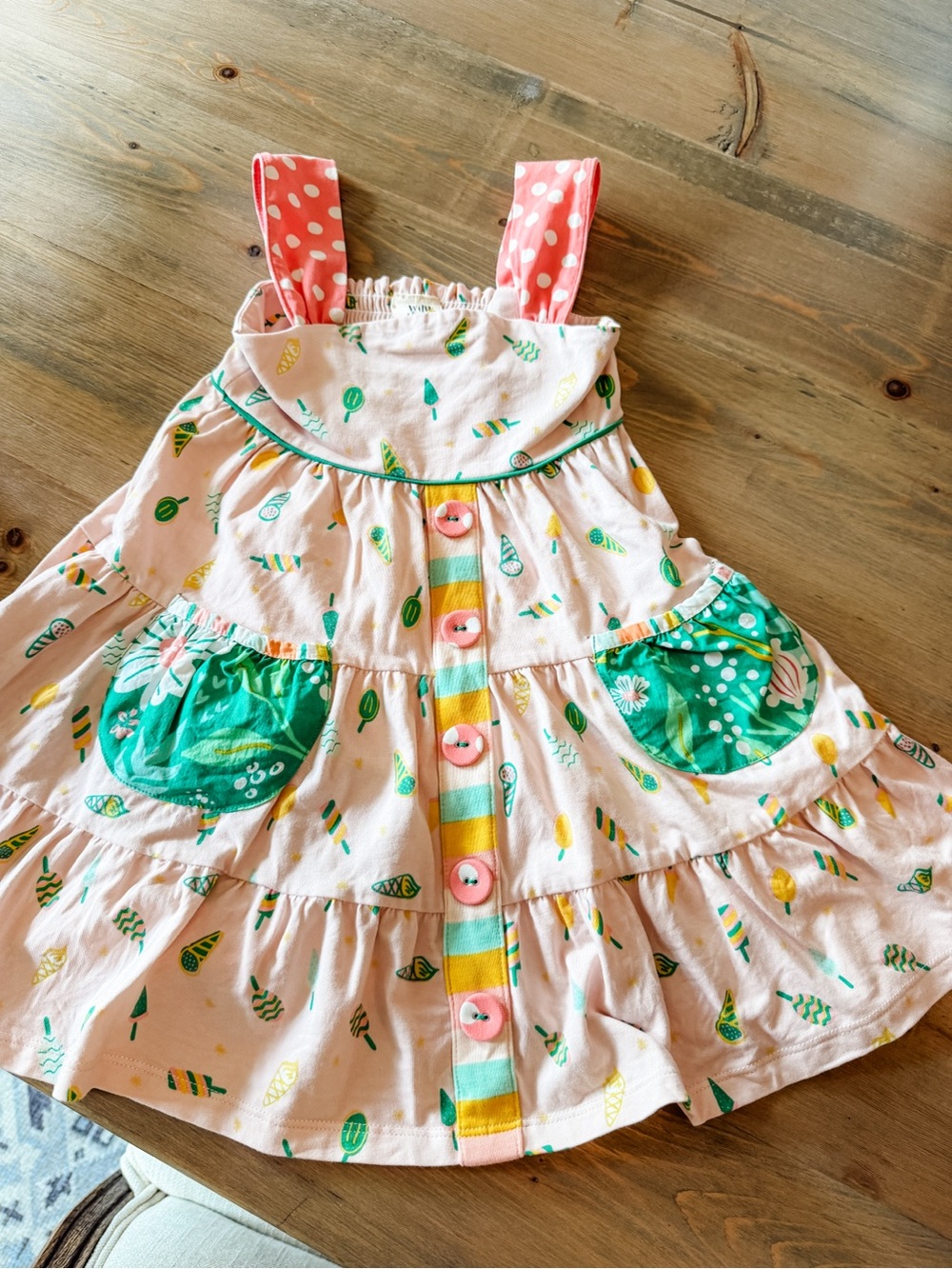 Wildflowers Pink & Green Polka Strap Toddler Dress